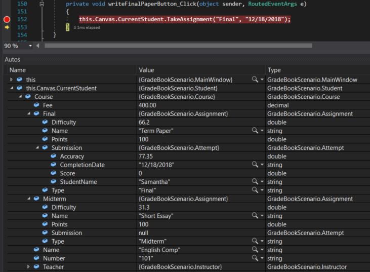 Check Your Work - Canvas Final; compare object identities, field values, and execution position with your debugger.