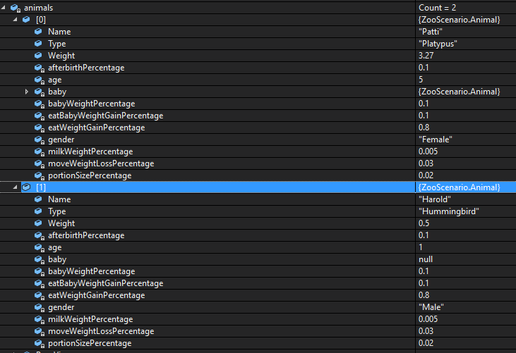Check Your Work: Animal Values; compare object identities, field values, and execution position with your debugger.