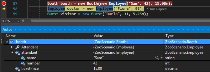 Check Your Work: Booth Object; compare object identities, field values, and execution position with your debugger.