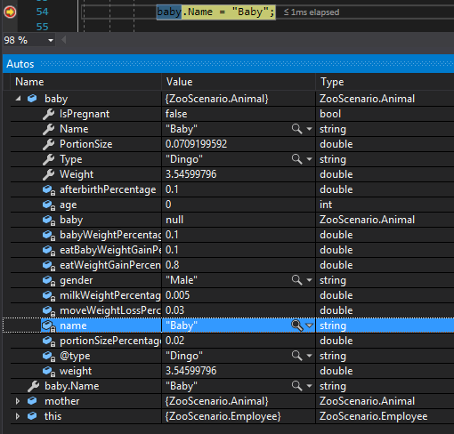 Check Your Work: Name Property; compare object identities, field values, and execution position with your debugger.