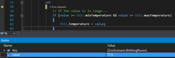 Check Your Work: Temperature Setter; compare object identities, field values, and execution position with your debugger.