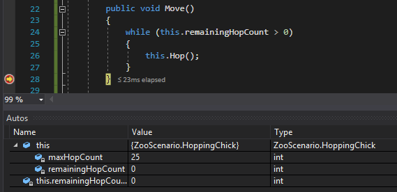CYW - Chick Moves; compare object identities, field values, and execution position with your debugger.