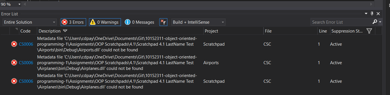 Snip: Metadata Errors for 4.1 Scratchpad Learning Activity. Use the adjacent task instructions to identify the required controls, output, or debugger values.