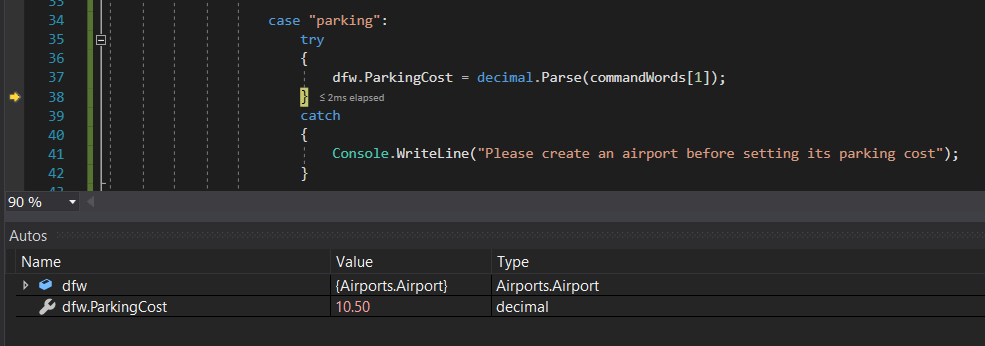 Snip: ParkingCost for 4.3 Scratchpad Learning Activity (NEW). Use the adjacent task instructions to identify the required controls, output, or debugger values.