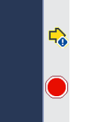 Exclamation point on blue diamond on top of yellow arrow (next execution statement) when looping around the code again.. Reference figure for debugging movement code.
