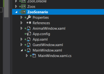 Snip: App.Xaml. Reference figure for create a window for showing moving animals in a cage.