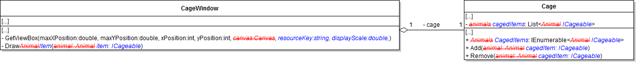 Class Diagram: Use ICageable. Reference figure for implement an interface to make cages extensible.