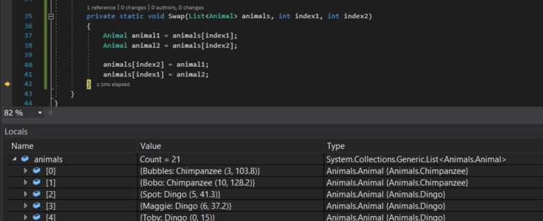 Snip - Bubble Sort Swap. Reference figure for write a bubble sort to sort animals by weight.