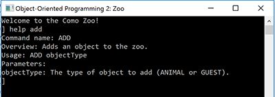 Snip: 'help add' Command Output. Reference figure for refactor help command for commands with one parameter.
