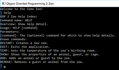 Snip - 'help' Command Output. Reference figure for refactor help command for commands with no parameters.