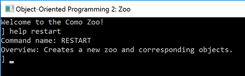 Snip: Help restart. Reference figure for refactor help command for commands with no parameters.
