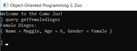 CYW: Get Female Dingoes. Reference figure for refactor existing queries to extension methods and use anonymous types.