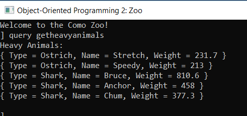 CYW: Get Heavy Animals. Reference figure for refactor existing queries to extension methods and use anonymous types.