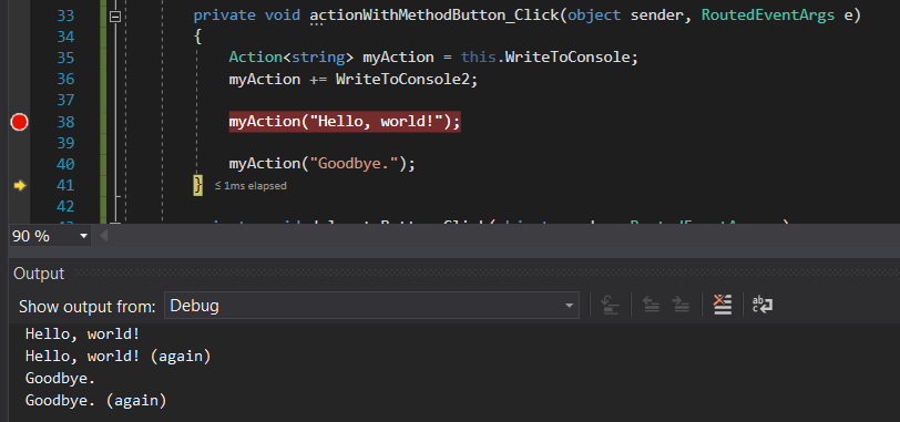 Snip: Multicast Delegate for 6.2 Scratchpad Learning Activity (NEW). Use the adjacent task instructions to identify the required controls, output, or debugger values.
