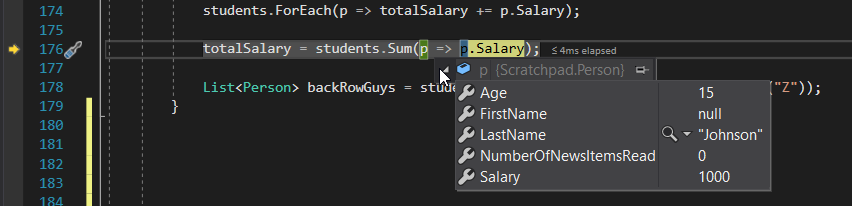 Snip: Lambda Parameter for 6.3 Scratchpad Learning Activity (NEW). Use the adjacent task instructions to identify the required controls, output, or debugger values.