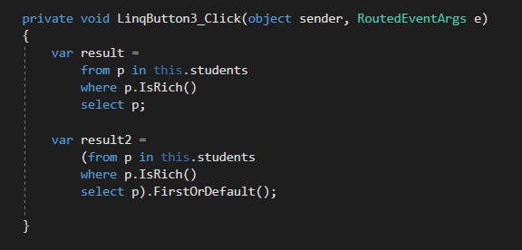 Snip: FirstOrDefault for 6.4 Scratchpad Learning Activity. Use the adjacent task instructions to identify the required controls, output, or debugger values.