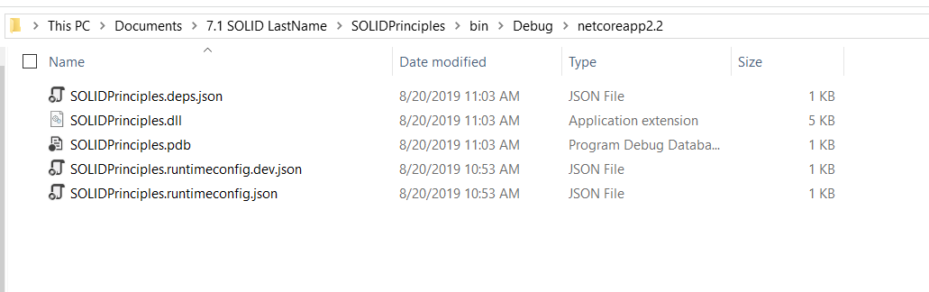 Debug Folder for 7.1 SOLID Principles Lab. Use the adjacent task instructions to identify the required controls, output, or debugger values.