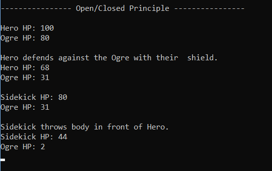 Output for 7.1 SOLID Principles Lab. Use the adjacent task instructions to identify the required controls, output, or debugger values.