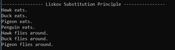 Output for 7.1 SOLID Principles Lab. Use the adjacent task instructions to identify the required controls, output, or debugger values.