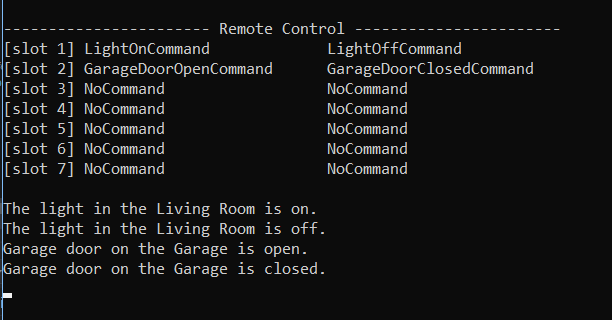 Output for 9.4 Command Pattern Lab. Use the adjacent task instructions to identify the required controls, output, or debugger values.