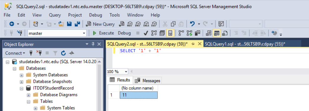 Concatenation query result