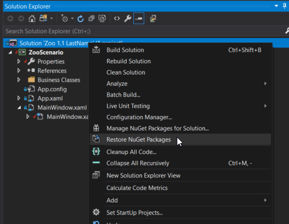 Restore NuGet Packages for Install StyleCop. Use the adjacent task instructions to identify the required controls, output, or debugger values.
