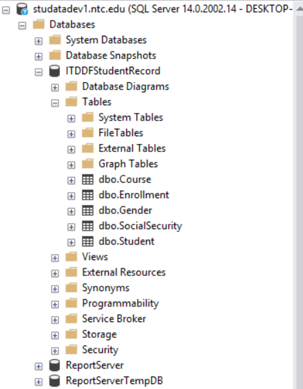 Object Explorer with Tables expanded