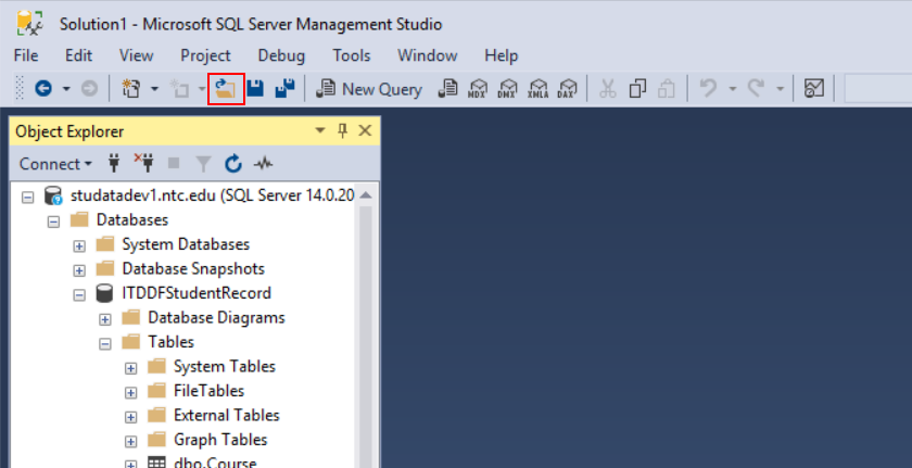 Open button in SSMS