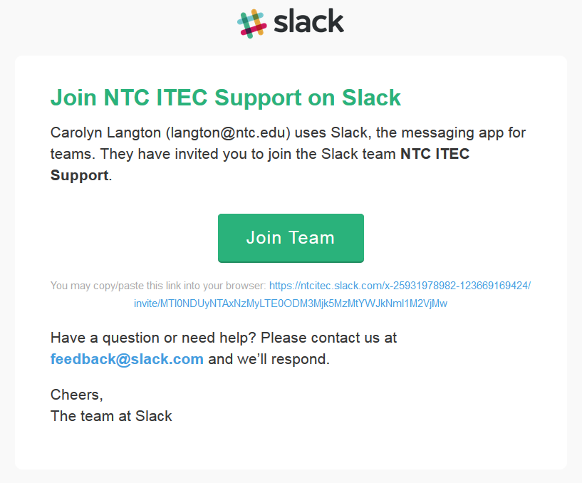 Image: Example of a Slack invitation email for Slack. Use the adjacent task instructions to identify the required controls, output, or debugger values.