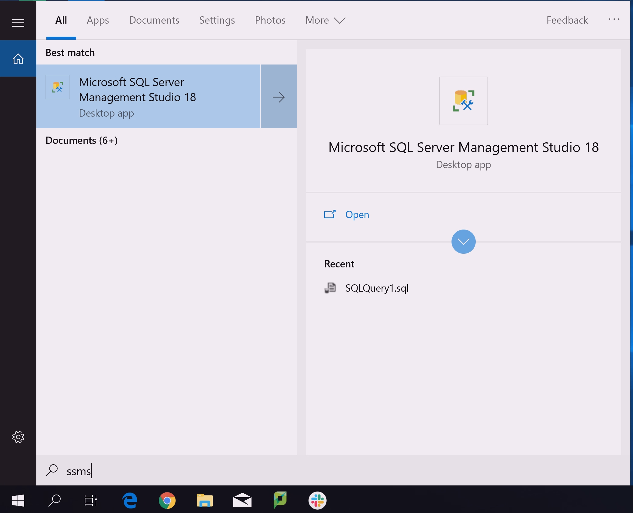 Search for SSMS on the virtual desktop