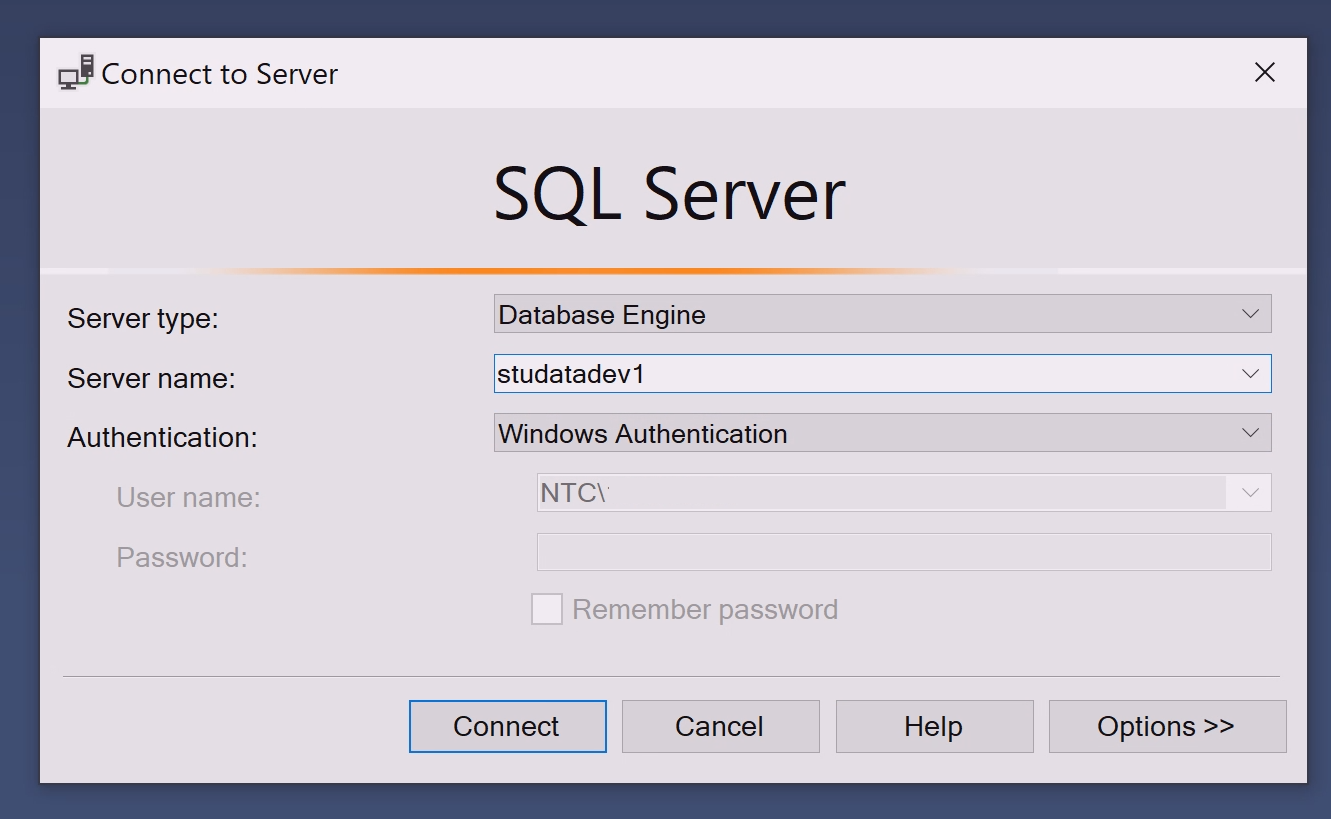Connect to server window