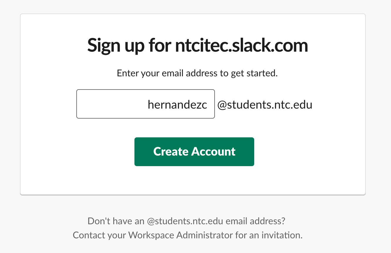 Sign up for a new account Slack