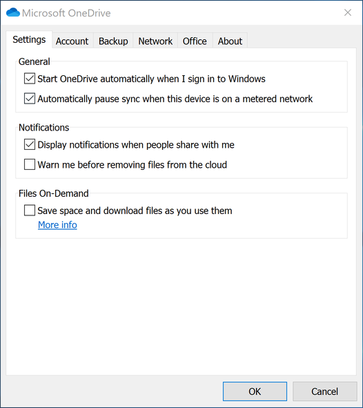 OneDrive Settings