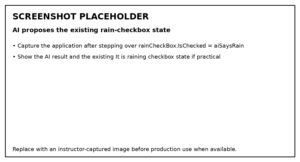 Screenshot placeholder showing the labeled returned result and existing rain checkbox state