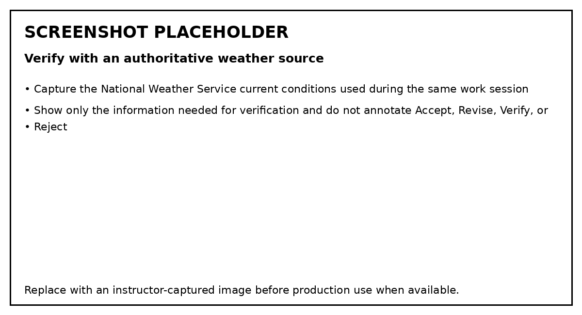 Screenshot placeholder showing authoritative current weather information used to verify the AI-supported rain interpretation