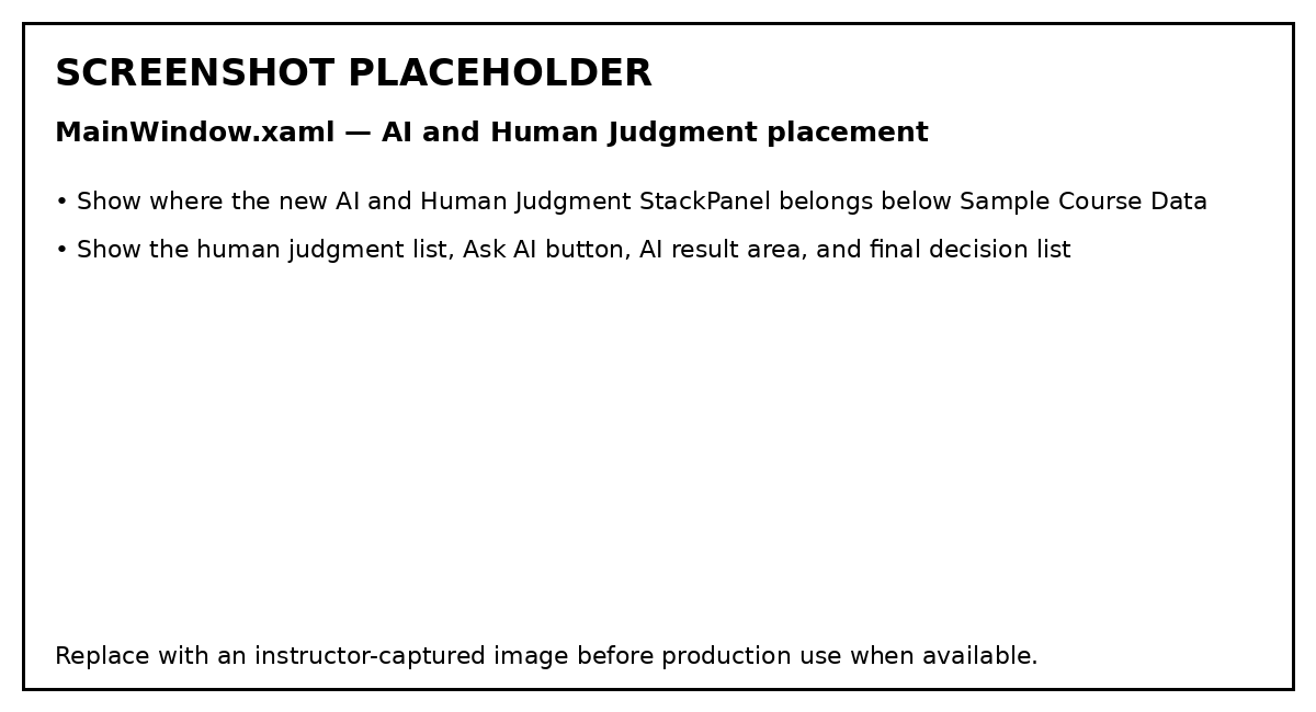 Screenshot placeholder showing the AI and Human Judgment section below Sample Course Data