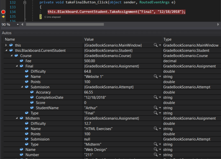 Check Your Work - Blackboard Final; compare object identities, field values, and execution position with your debugger.