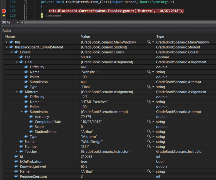 Check Your Work - Blackboard Midterm; compare object identities, field values, and execution position with your debugger.
