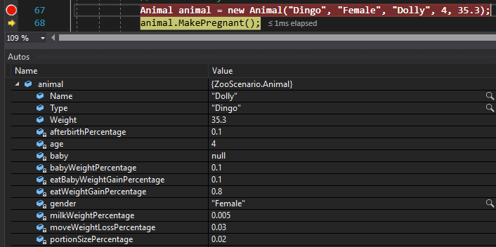 Check Your Work: Animal Values; compare object identities, field values, and execution position with your debugger.