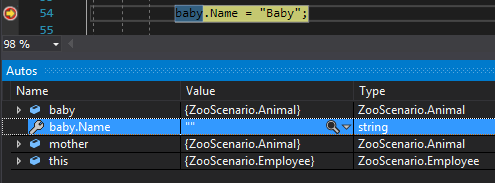 Check Your Work: Name Property; compare object identities, field values, and execution position with your debugger.