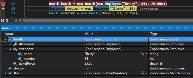 Check Your Work: Booth Object; compare object identities, field values, and execution position with your debugger.