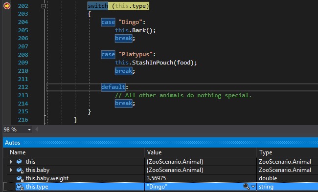 Check Your Work: Switch Statement; compare object identities, field values, and execution position with your debugger.