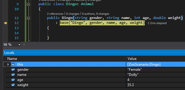 Check Your Work: Dingo Constructor; compare object identities, field values, and execution position with your debugger.