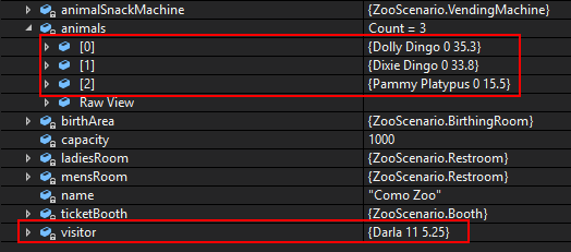 Snip - Autos Values; compare object identities, field values, and execution position with your debugger.