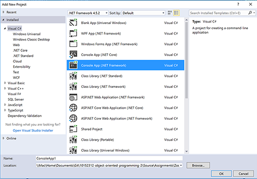 Image: Console App (.Net Framework). Reference figure for create a framework for a console application.