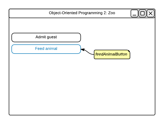 Wireframe: Feed Animal Button. Reference figure for use inheritance to reduce redundancy in classes that can collect money.