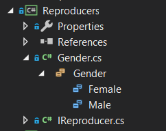 Snip - Gender Enum. Reference figure for add enumerations for gender and wallet color.