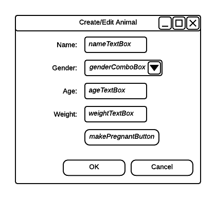 Wireframe: AnimalWindow Controls. Reference figure for add labels and controls to the animal window to enhance functionality.