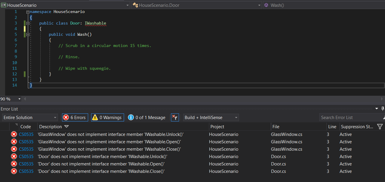 Snip: Does Not Implement Error for 4.4 House Learning Activity (NEW). Use the adjacent task instructions to identify the required controls, output, or debugger values.