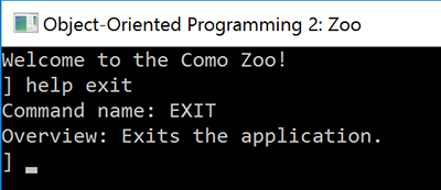 Snip: Help exit. Reference figure for refactor help command for commands with no parameters.